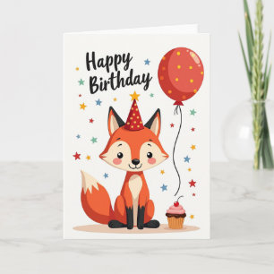 Orange Fox Birthday Card