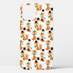 Orange Fox Black Hat Nerd Hipster Glasses Foxes iPhone 12 Case