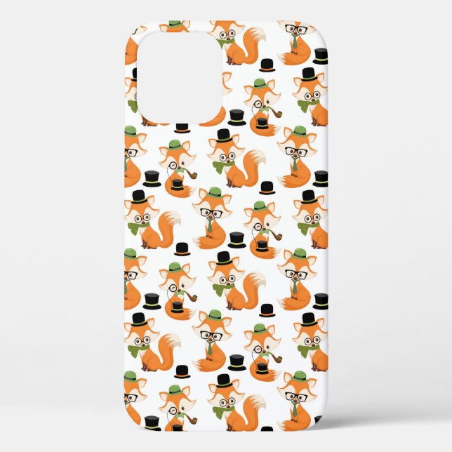 Orange Fox Black Hat Nerd Hipster Glasses Foxes Case-Mate iPhone Case (Back)