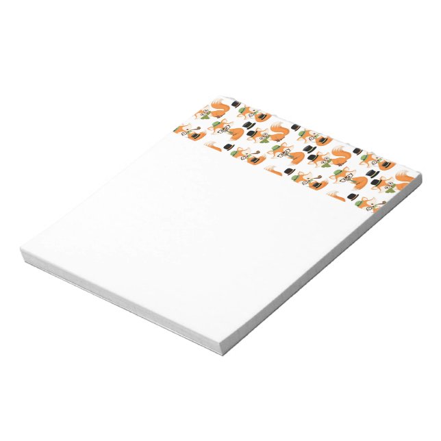Orange Fox Black Hat Nerd Hipster Glasses Foxes Notepad (Rotated)