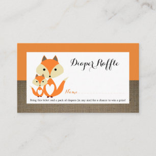 Orange Fox Burlap Baby Shower Diaper Raffle Ticket Enclosure Card