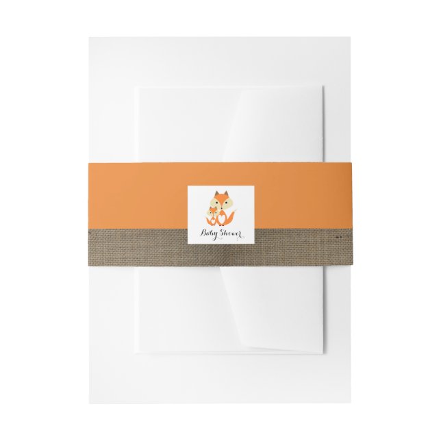 Orange Fox Burlap Baby Shower Invitation Belly Band (Front Example)