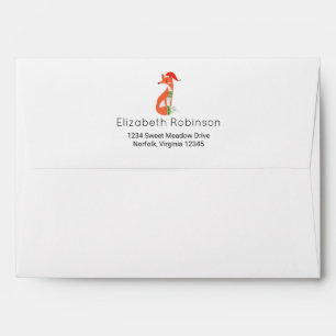 Orange Fox in Red Santa Hat Envelope