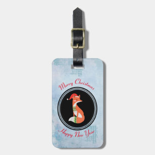 Orange Fox in Red Santa Hat Merry Christmas Luggage Tag