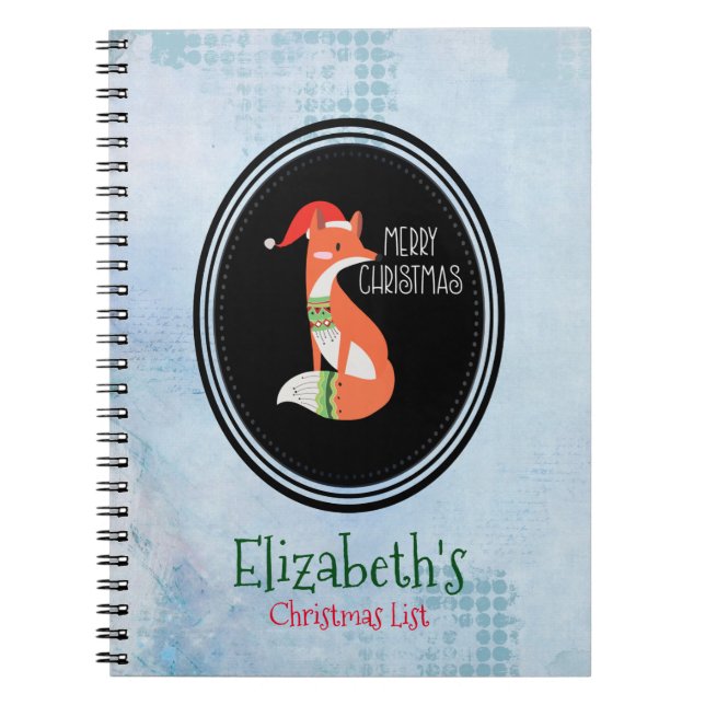 Orange Fox in Red Santa Hat Merry Christmas Notebook (Front)