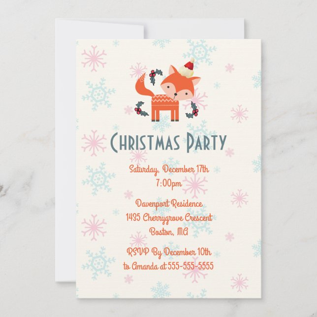 Orange Fox In Santa Hat Christmas Party Invitation (Front)