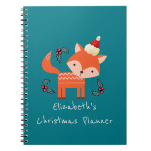 Orange Fox In Santa Hat Christmas Plans Customised Notebook