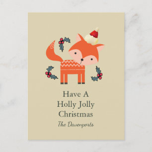 Orange Fox In Santa Hat Cute Christmas Customised Holiday Postcard