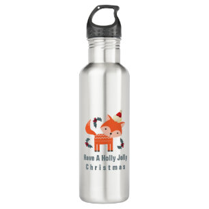 Orange Fox In Santa Hat Cute Whimsical Christmas 710 Ml Water Bottle