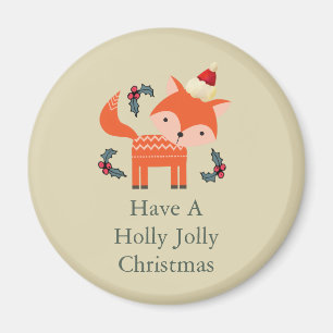Orange Fox In Santa Hat Cute Whimsical Christmas Magnet