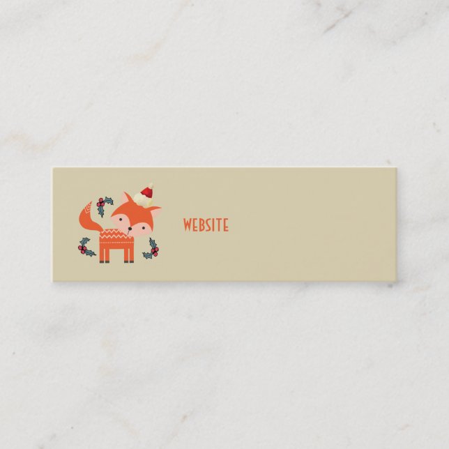 Orange Fox In Santa Hat Cute Whimsical Christmas Mini Business Card (Front)