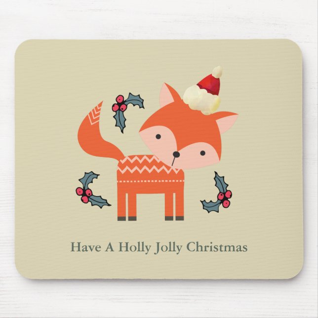 Orange Fox In Santa Hat Cute Whimsical Christmas Mouse Pad (Front)