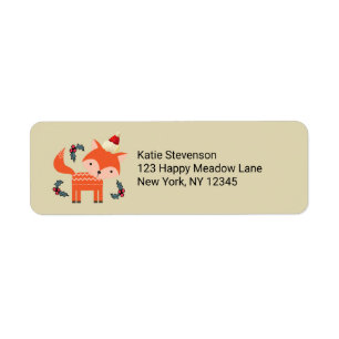 Orange Fox In Santa Hat Cute Whimsical Christmas Return Address Label