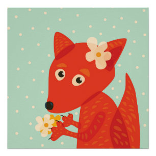 Orange Fox Kawaii Cute Kids Poster