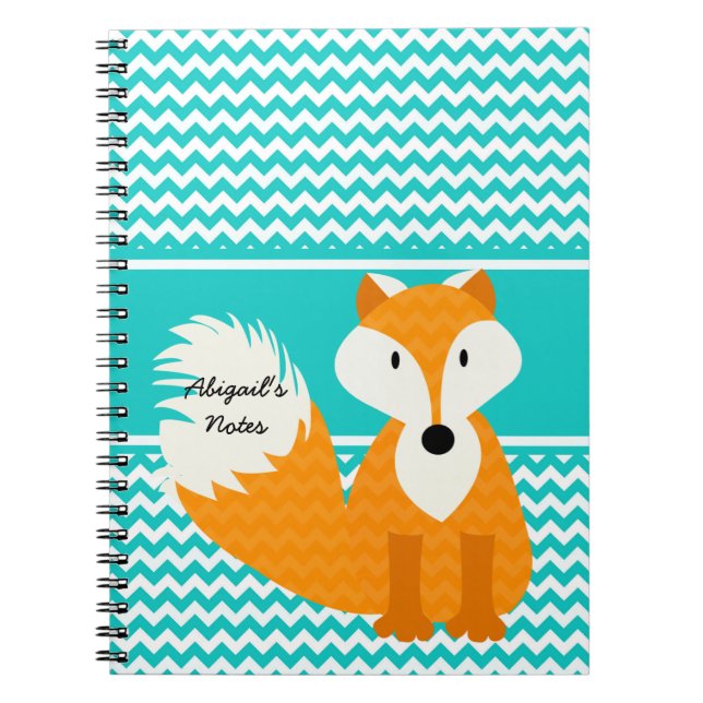 Orange Fox on Chevron Personalised Notebook (Front)