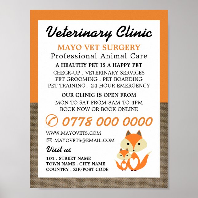 Orange Fox, Veterinarian, Veterinary Service Poster (Front)