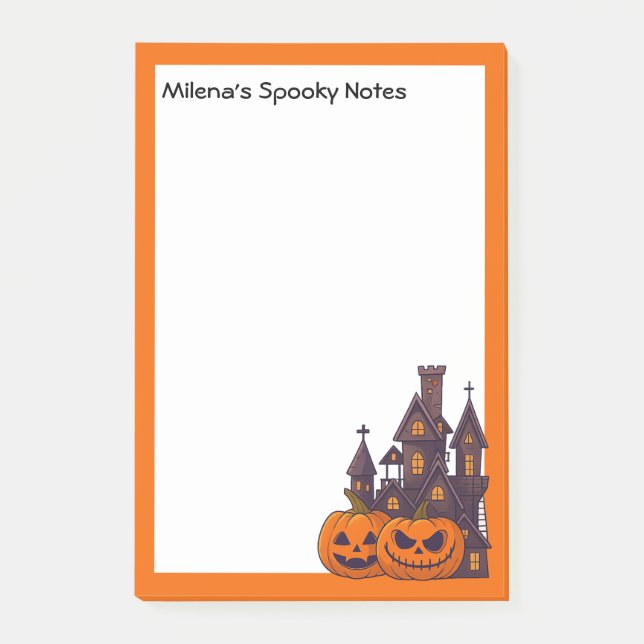 Orange frame, spooky house and pumpkins post-it notes (Front)