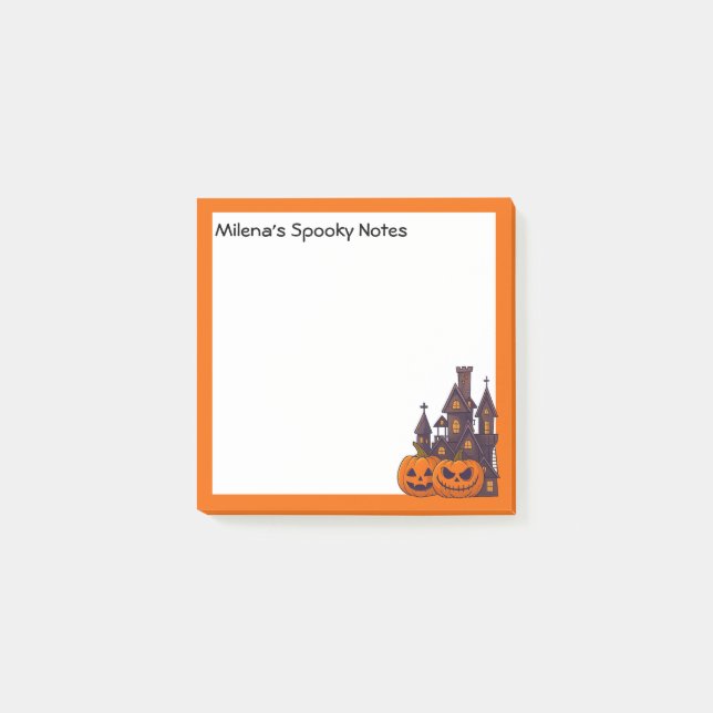 Orange frame, spooky house and pumpkins post-it notes (Front)