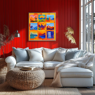 Orange Framed Desert Art Grid – Colourful Geometri Poster