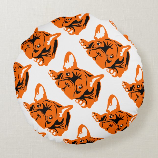 orange French Bulldog Round Cushion (Back)
