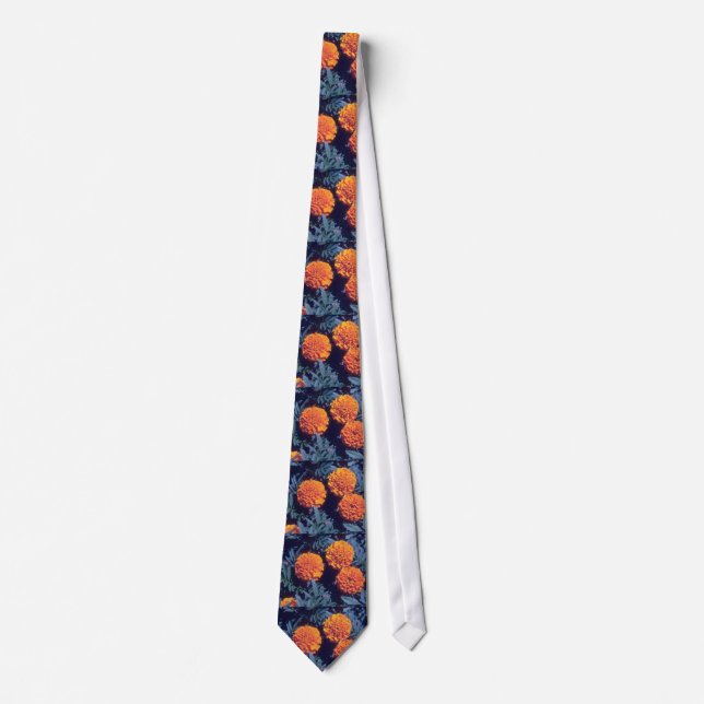 Orange French Marigold (Tagetes Patula) flowers Tie (Front)