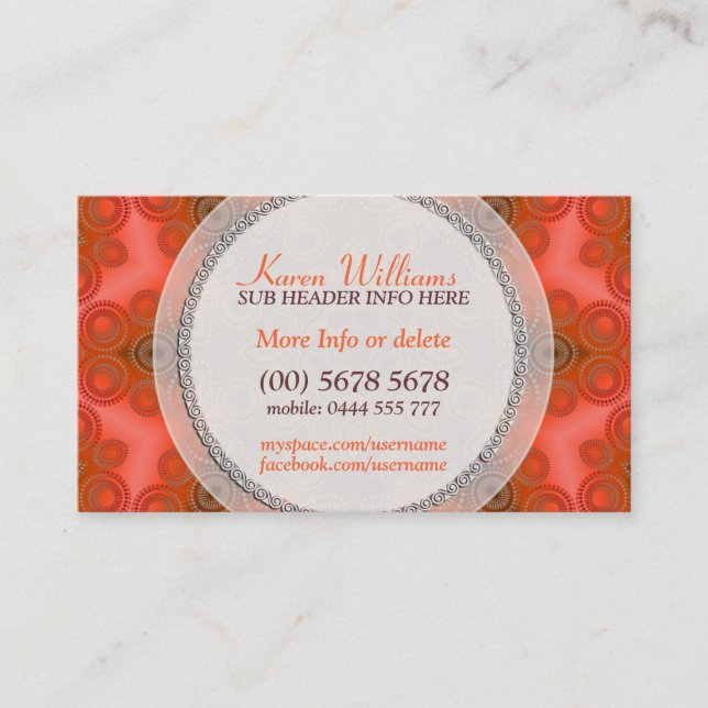 Orange Fresh Modern Tribal Pattern Business Cards (Front)