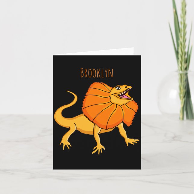 Orange Frilled Neck Lizard Cartoon Illustration Ba Card (Front)