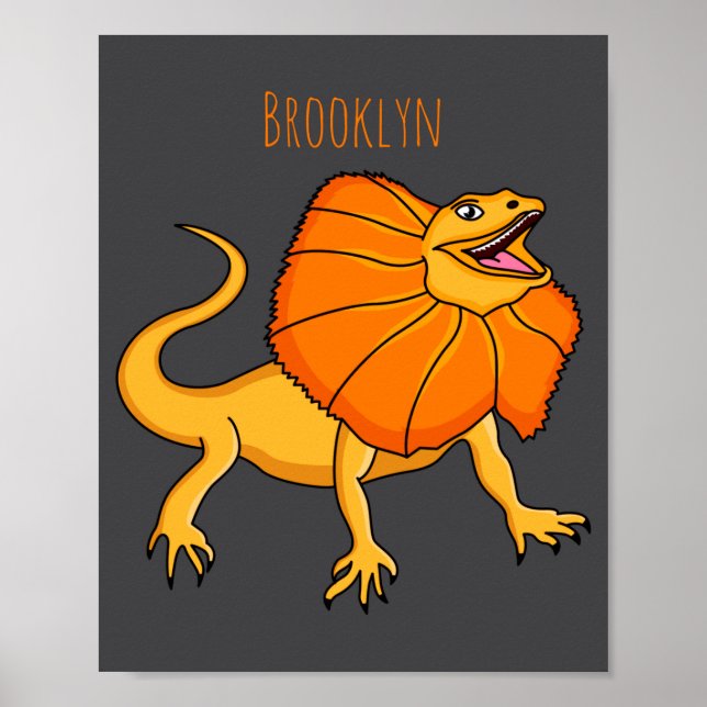 Orange Frilled Neck Lizard Cartoon Illustration Ba Poster (Front)