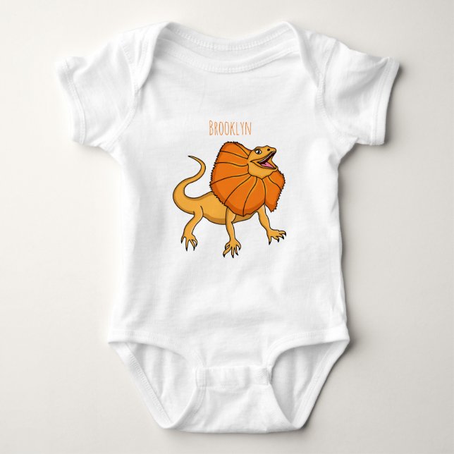 Orange frilled-neck lizard cartoon illustration baby bodysuit (Front)