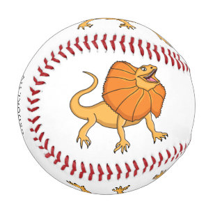 Orange frilled-neck lizard cartoon illustration  baseball