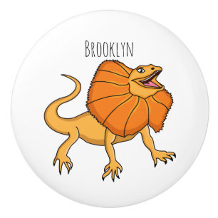 Orange frilled-neck lizard cartoon illustration ceramic knob