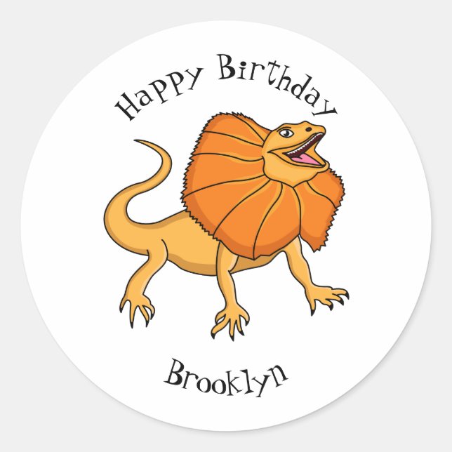 Orange frilled-neck lizard cartoon illustration classic round sticker (Front)