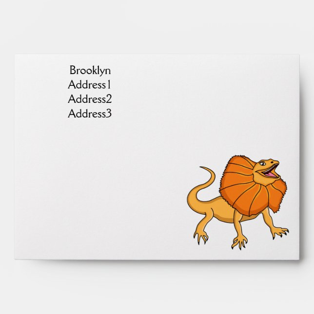 Orange frilled-neck lizard cartoon illustration envelope (Front)