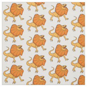 Orange frilled-neck lizard cartoon illustration fabric