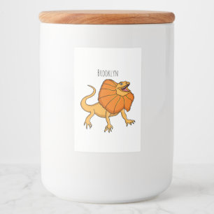 Orange frilled-neck lizard cartoon illustration food label