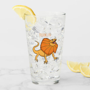 Orange frilled-neck lizard cartoon illustration glass