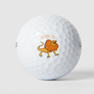 Orange frilled-neck lizard cartoon illustration golf balls
