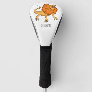 Orange frilled-neck lizard cartoon illustration golf head cover