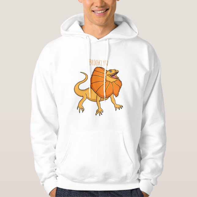 Orange frilled-neck lizard cartoon illustration hoodie (Front)