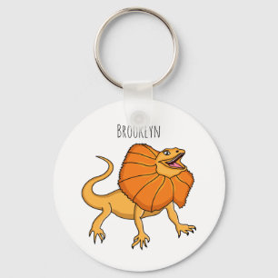 Orange frilled-neck lizard cartoon illustration key ring