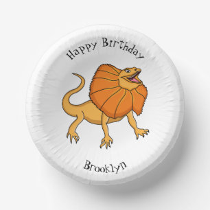 Orange frilled-neck lizard cartoon illustration paper plate