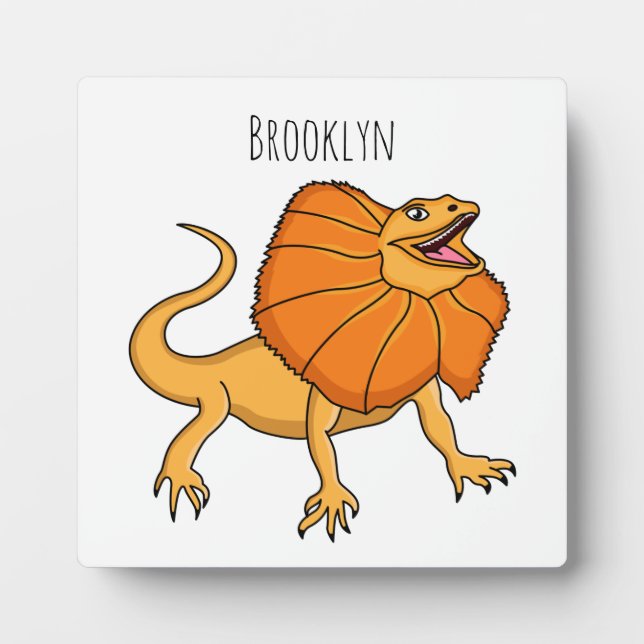 Orange frilled-neck lizard cartoon illustration plaque (Front)