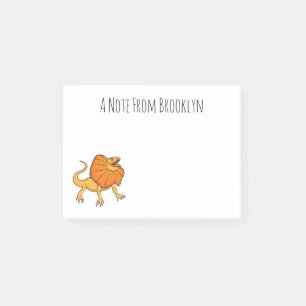 Orange frilled-neck lizard cartoon illustration post-it notes