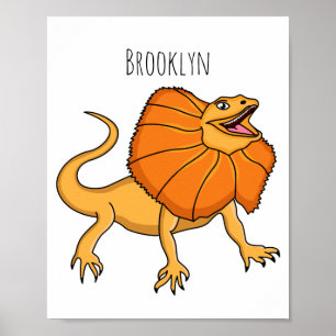Orange frilled-neck lizard cartoon illustration poster