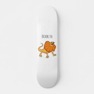 Orange frilled-neck lizard cartoon illustration skateboard