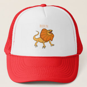Orange frilled-neck lizard cartoon illustration  trucker hat
