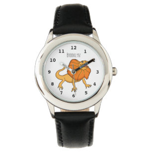 Orange frilled-neck lizard cartoon illustration watch