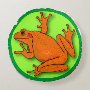 Orange Frog Round Throw Pillow