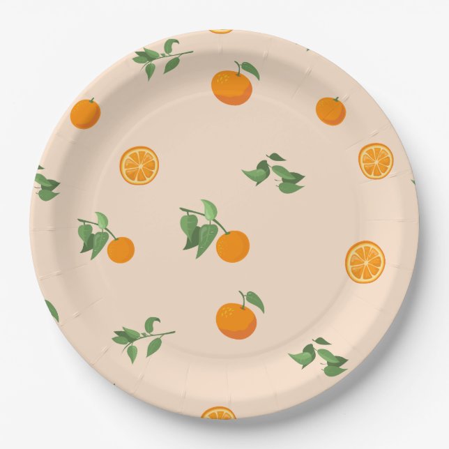 Orange Fruit citrus classic pattern  Paper Plate (Front)