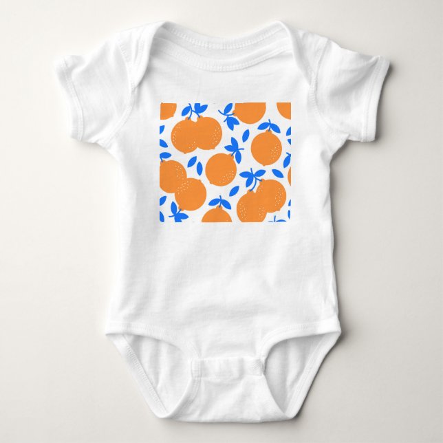 Orange Fruit: Exquisite Blue-Twigged Pattern. Baby Bodysuit (Front)